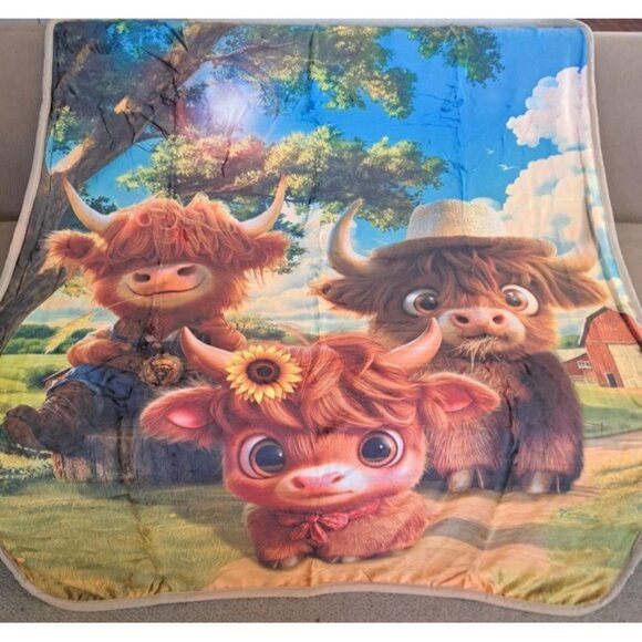 Highland Mini Cow Blanket Calf Sherpa Plush Throw Gift New Farm Barn Scottish - Picture 2 of 9